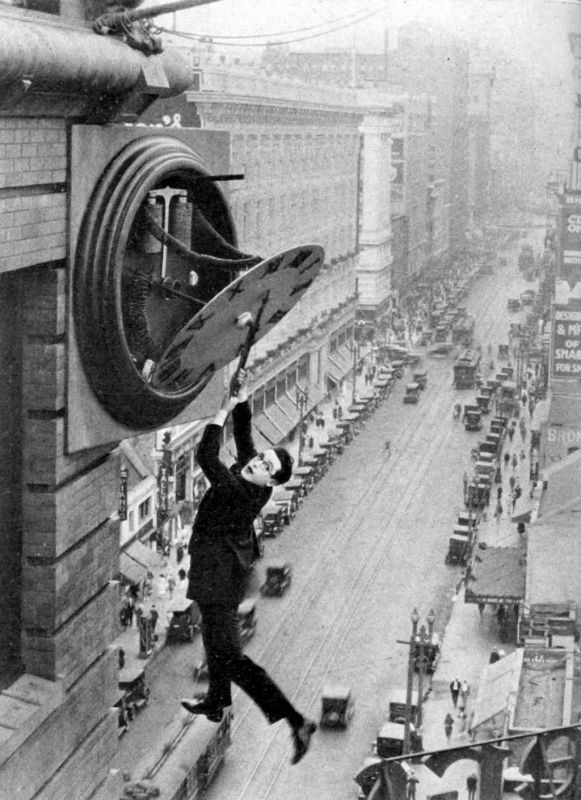 Harold Lloyd in the iconic clock scene in Safety Last!