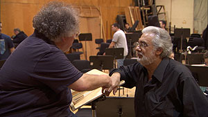 Metropolitan Opera Music Director James Levine and longtime collaborator Plácido Domingo rehearse Verdi’s Simon Boccanegra.