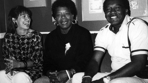 Producer-Director Karen Thorsen and Producer William "Bill" Miles with Dr. Maya Angelou, project scholar-advisor and on-camera witness in James Baldwin: The Price of the Ticket. Photo Credit: DKDempsey. Copyright 1989, 2013 DKDmedia