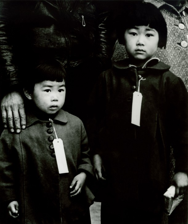 Enforcement of Executive Order 9066. Japanese children made to wear identification tags, Hayward, California, 1942. Photo by Dorothea Lange. 