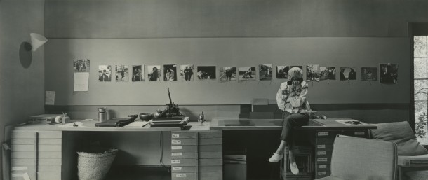 Dorothea Lange preparing for her one-woman career retrospective at New York’s Museum of Modern Art (MoMA) in her home studio, Berkeley, California, 1964. Photo: ©1964, 2014 Rondal Partridge Archives