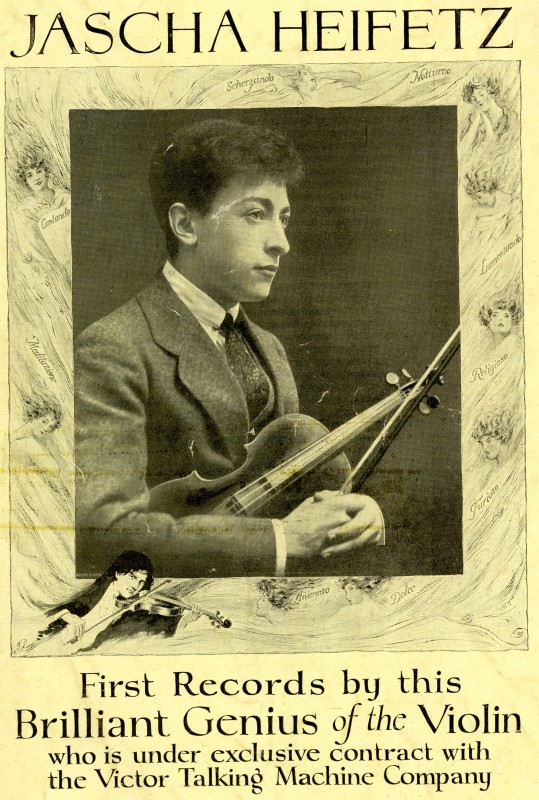 Poster for Jascha Heifetz first recording, circa 1917. Photo: Library of Congress