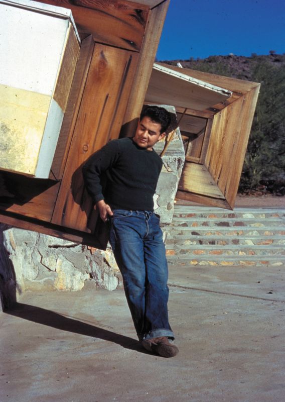 Pedro E. Guerrero, age 22, at Taliesin West, architect Frank Lloyd Wright's home. Self portrait. ©2015 Pedro E. Guerrero Archives.