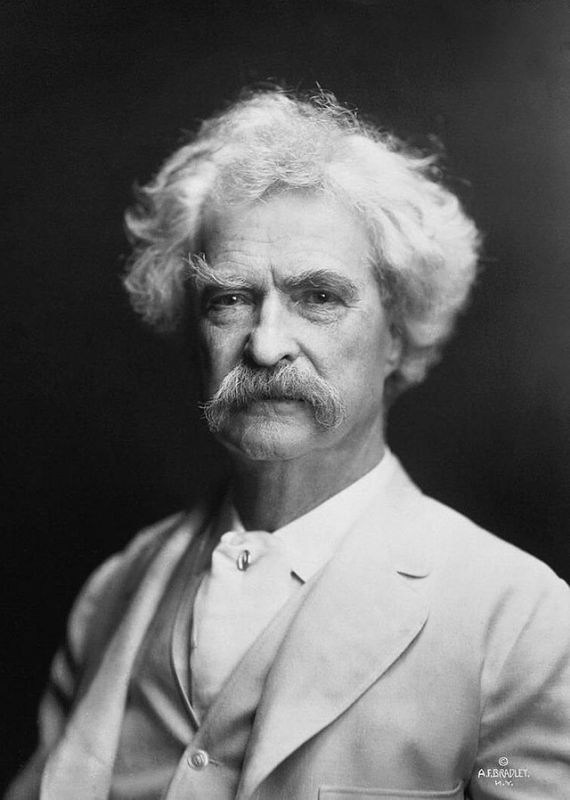 A portrait of the American writer Mark Twain taken by A. F. Bradley in New York, 1907.