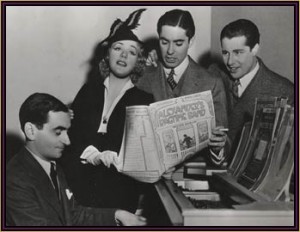 Berlin with the stars of the film ALEXANDER'S RAGTIME BAND, Alice Faye, Tyrone Power, and Don Ameche.