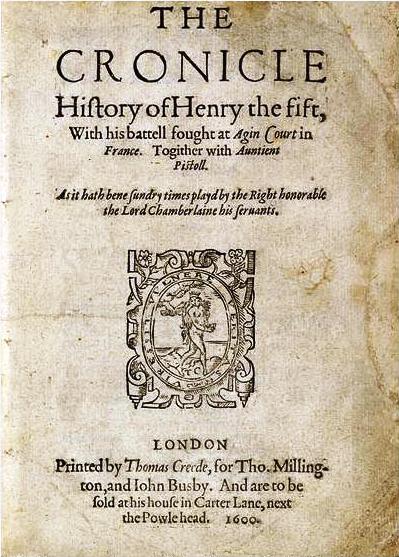 Title page of "The Chronicle History of Henry Fift" (1600)