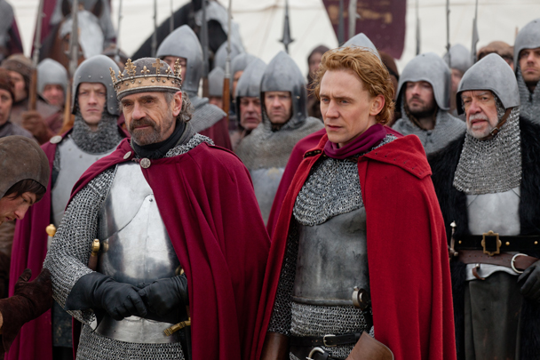 Jeremy Irons as King Henry IV, Tom Hiddleston as Prince Hal in "The Hollow Crown: Henry IV Part One." Photo by Joss Barratt