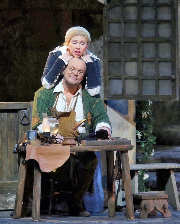 Annette Dasch as Eva and Michael Volle as Hans Sachs in Wagner's Die Meistersinger von Nürnberg. Photo: Ken Howard/Metropolitan Opera