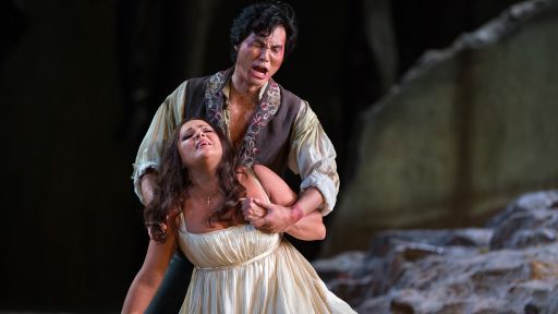 Yonghoon Lee as Manrico and Anna Netrebko as Leonora in "Great Performances at the Met: Il Trovatore."