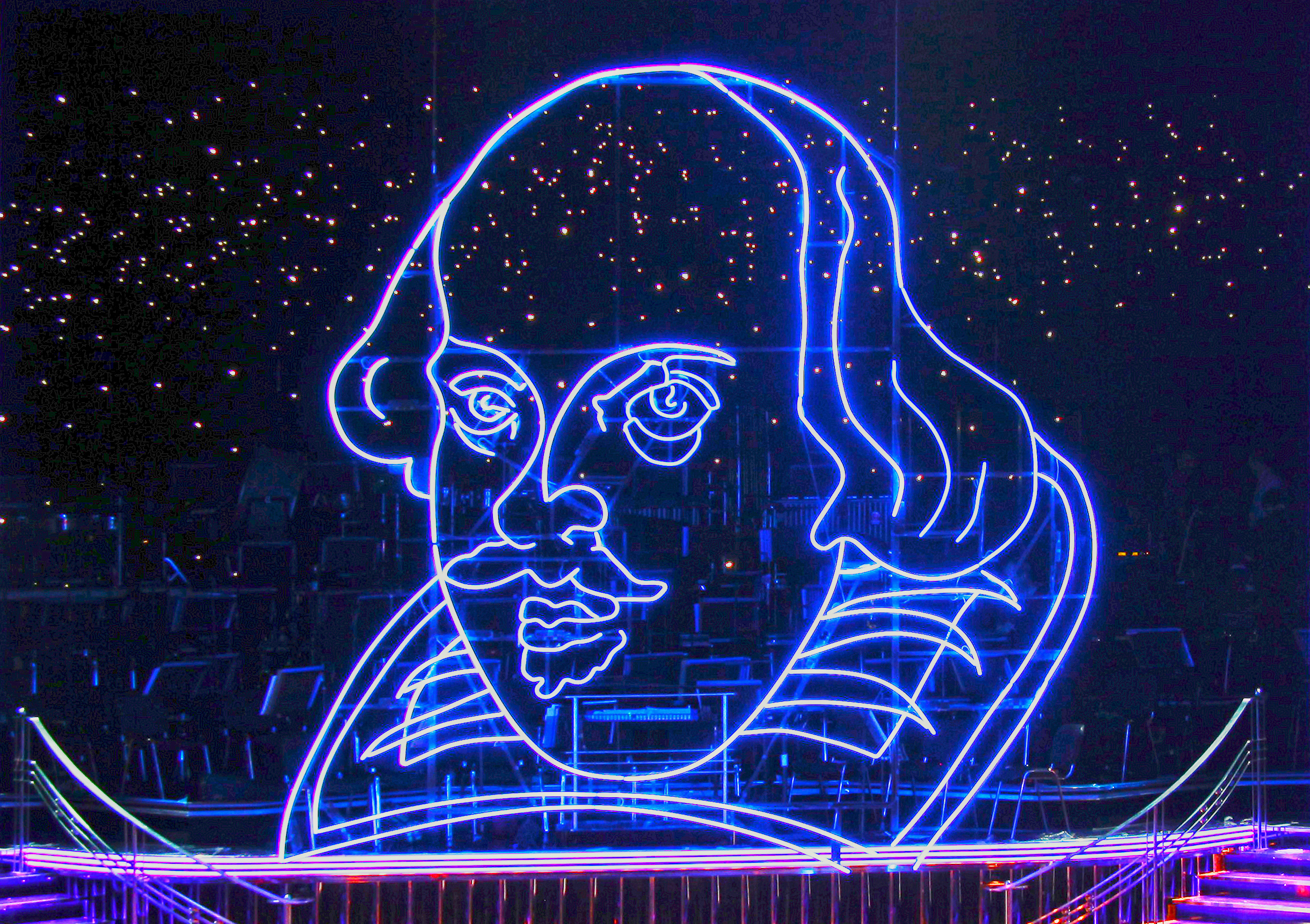 Neon Head of Shakespeare. Credit: Andy Williams © RSC