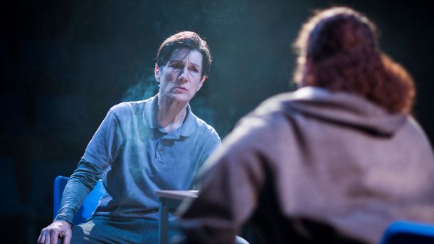 Harriet Walter (Brutus) in “Julius Caesar.” Credit: Helen Maybanks.