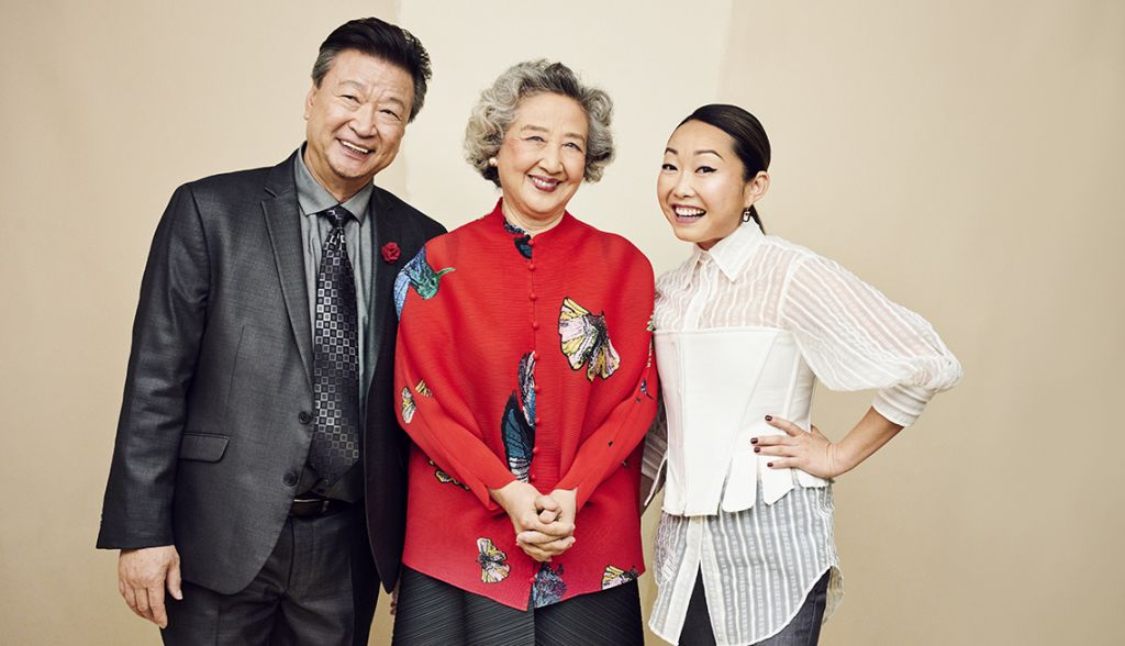 "The Farewell" actors Tzi Ma, Zhao Shuzhen with the film’s director, Lulu Wang. Photo by Peter Yang.