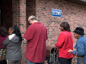 Waiting in line outside the DMV