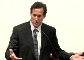 Rick Santorum speaking on the role of religious faith in public life in Houston, Texas in 2010.