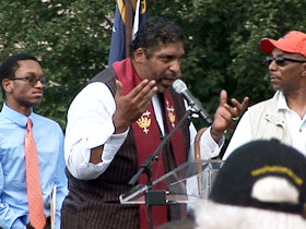 Pastor William Barber speaking at rally