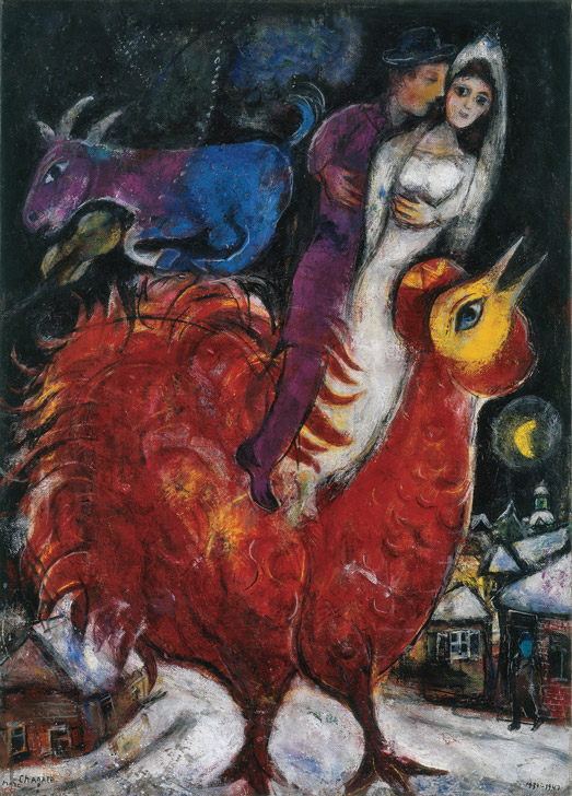 Marc Chagall, The Bride and Groom on Cock, 1939-1947, oil on canvas