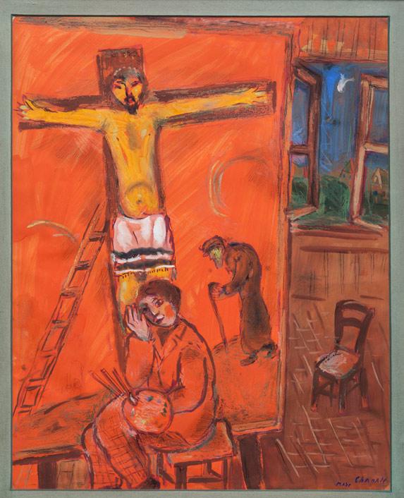 Marc Chagall, The Artist with Yellow Christ,1938, gouache and pastel on paper