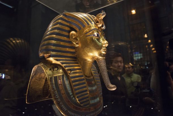 The mask of King Tutankhamun, which was found to have been damaged and glued back together, is seen at the Egyptian Museum in Cairo Jan. 24, 2015. Photo By Shadi Bushra/Reuters