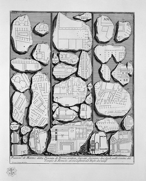 Fragments of the Forma Urbis Romae in an engraving by Giovanni Battista Piranesi, 1756 ( public domain ) 