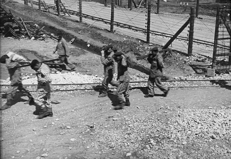 Concentration camp prisoners working as slave labor in the secret, German underground factory, Mittelwerk