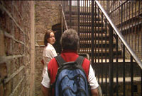 Siân Rees at the original entrance tunnel to Newgate Prison.