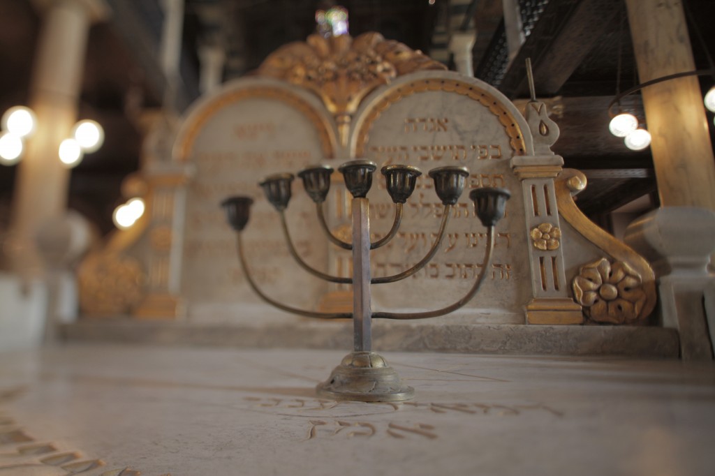 Ben Ezra Synagogue, Cairo, Egypt Menorah (seven-branched candle holder) in foreground